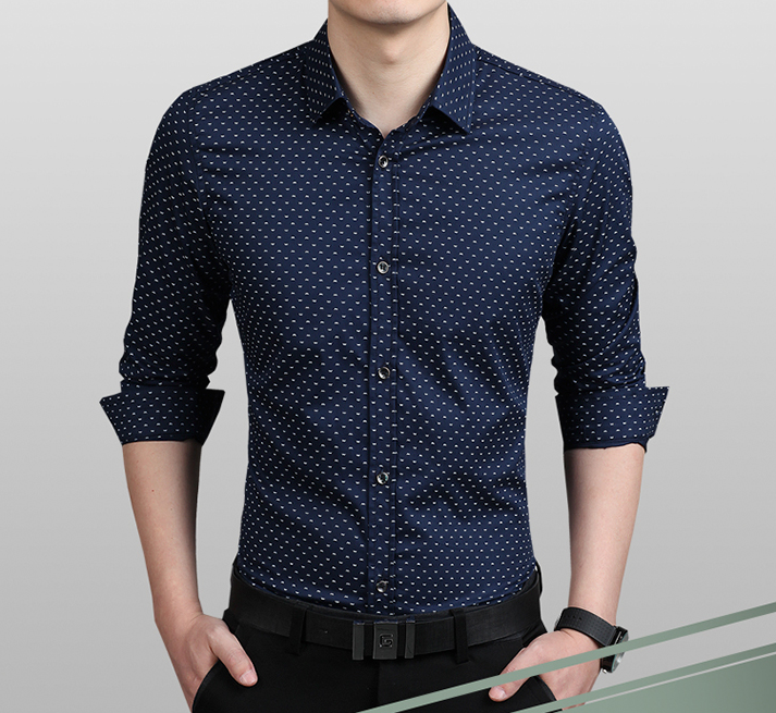 C2C Long-Sleeves Polka Dot Printing Men's Shirt