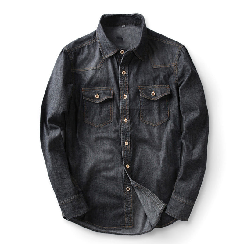 Washed light blue denim with wooden buckle