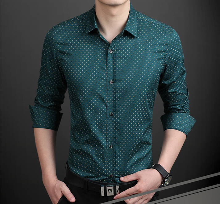 C2C Long-Sleeves Polka Dot Printing Men's Shirt