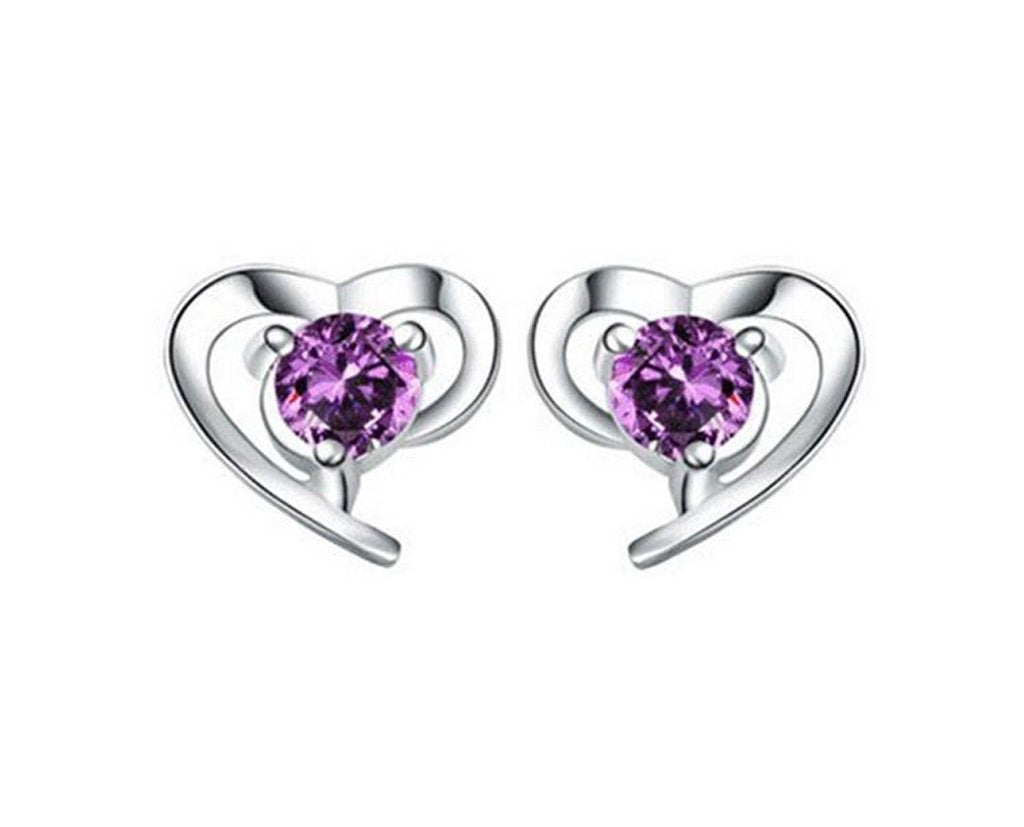 C2C Heart Shaped Purple Rhinestone Stud Earrings