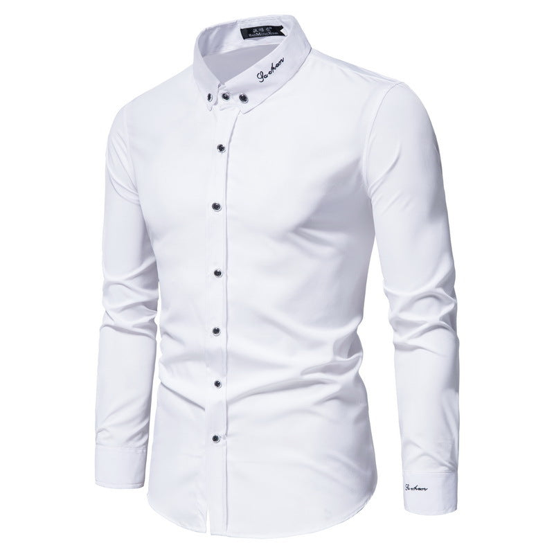 C2C Fashion Slim Fit Embroidered Long-Sleeved Shirt