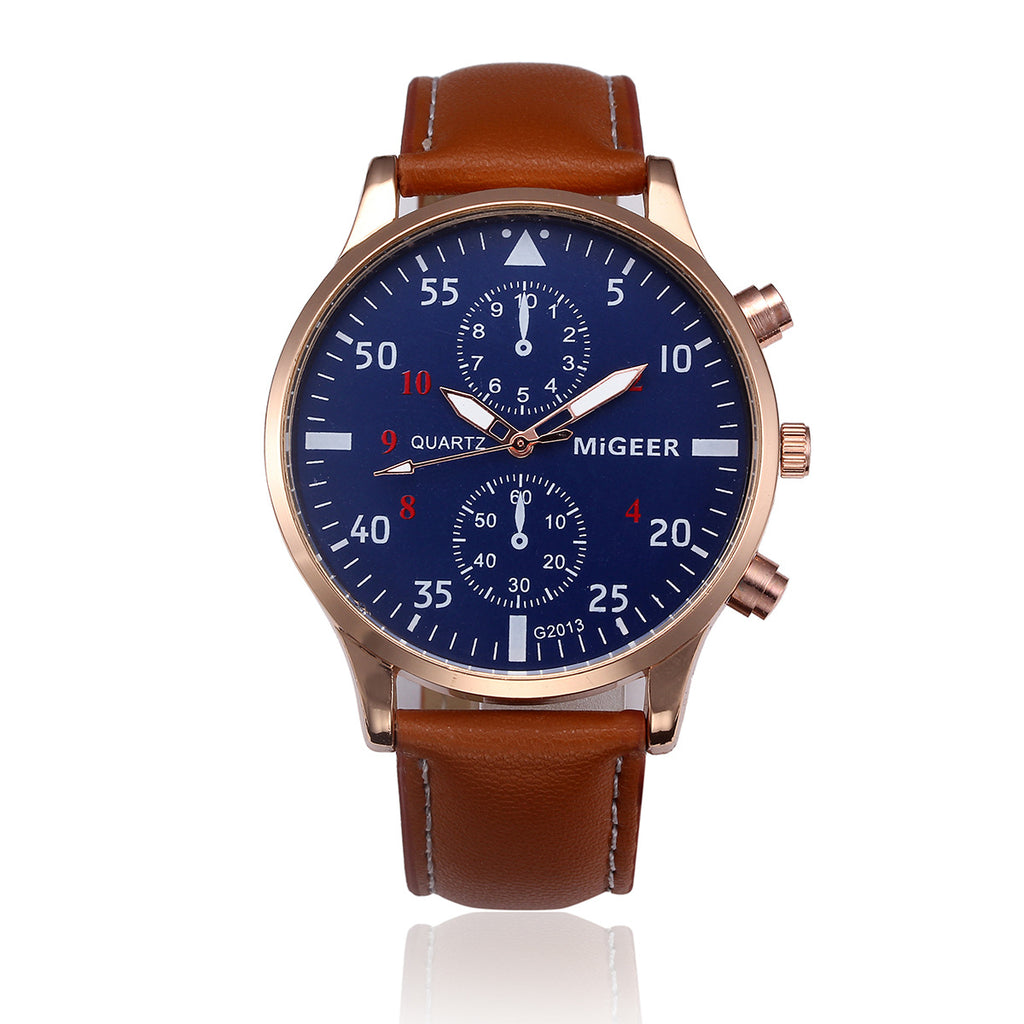 C2C Retro Leather Band Analog Alloy Quartz Wrist Men Watch