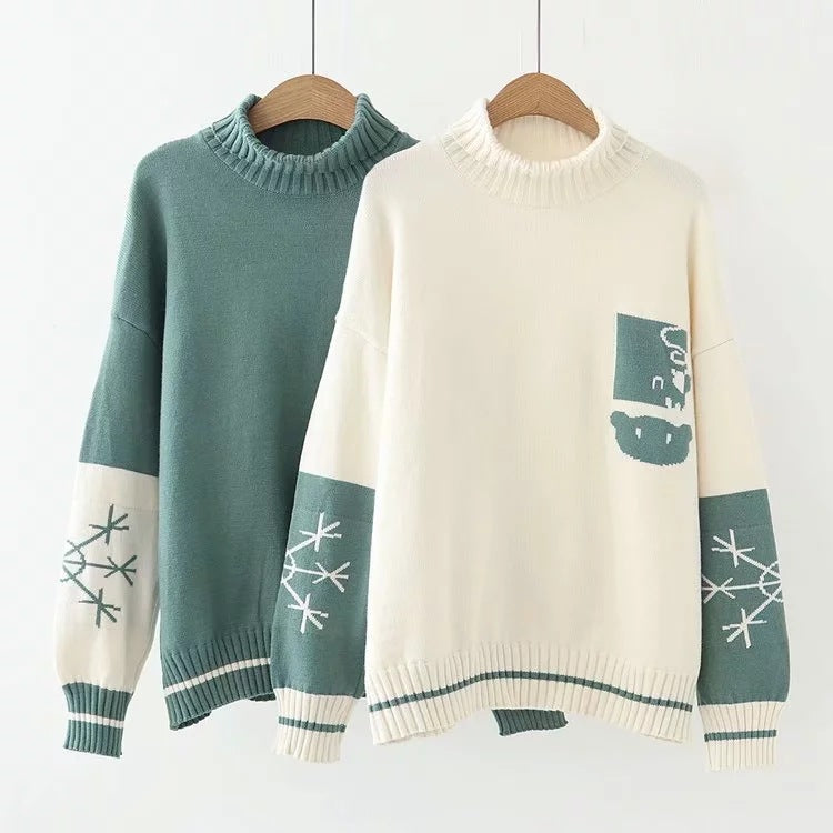 C2C High Collar Cotton Thickened Fresh & Sweet Ladies Sweater