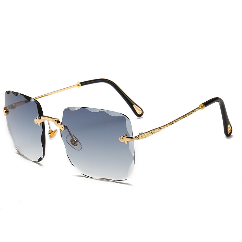 C2C Rimless Square Oversized Women Diamond Cutting Gradient Sunglasses
