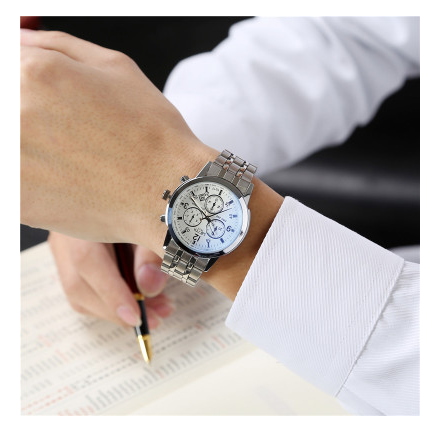 C2C Luxury Leather Blue Ray Glass Quartz Analog Watch