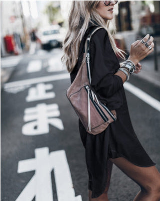 C2C Lapel Loose casual Long Sleeve Polyester Women Shirt