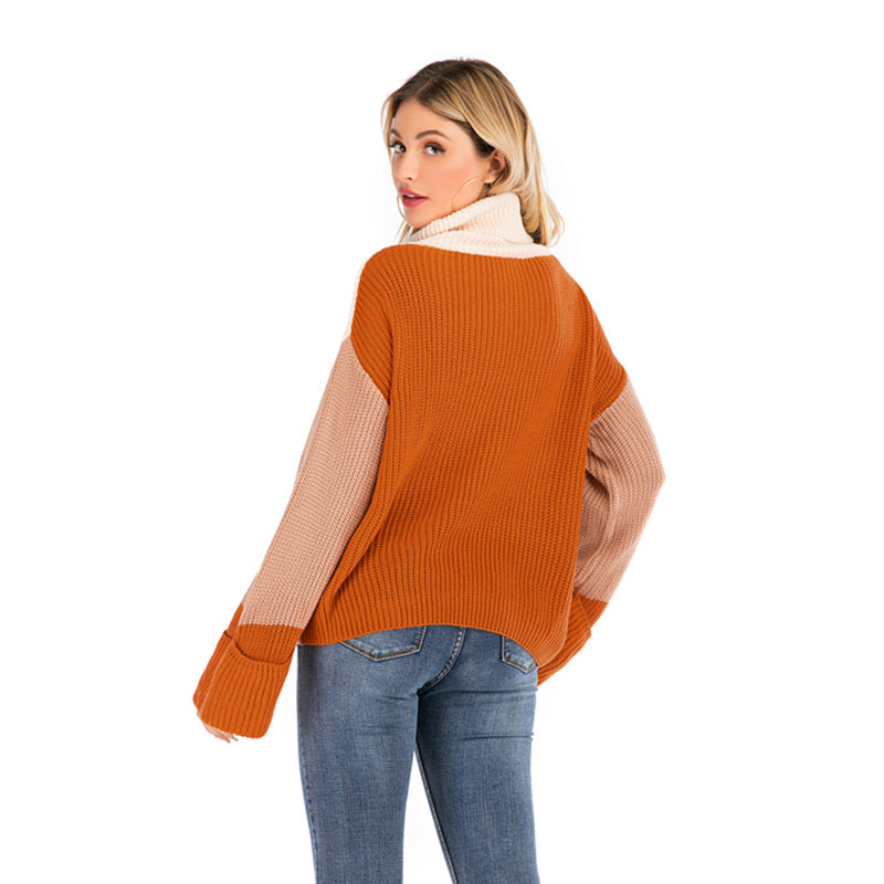 New three-color color matching turtleneck sweater women