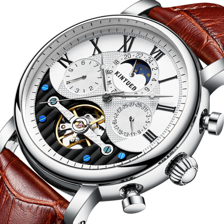 C2C Automatic & Mechanical Skeleton Moon Phase Mens Watch