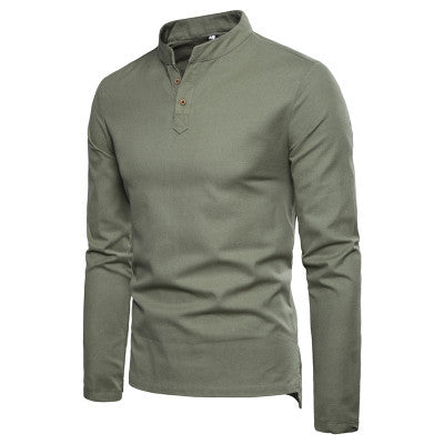 C2C Mall-Casual Slim-Fit Stand-Collar Long-Sleeved Linen Shirt