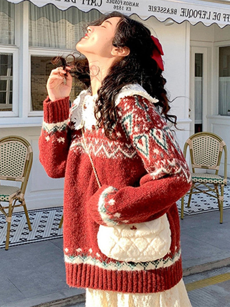 Ladies Red Turtleneck Sweater For Autumn and Winter