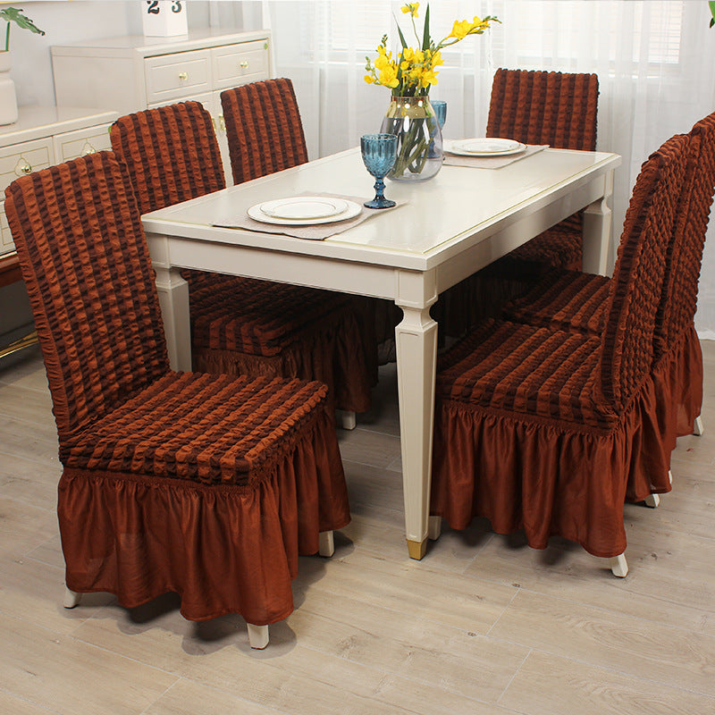 C2C Stretch Full-Inclusive Two-Color Seersucker Home Dining Chair Cover