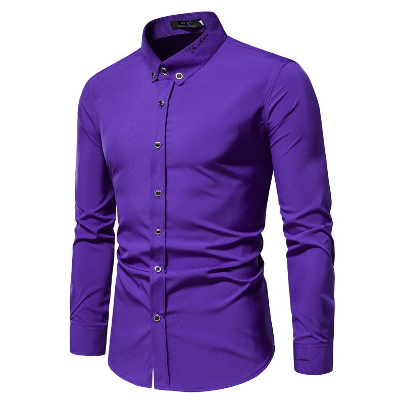 C2C Fashion Slim Fit Embroidered Long-Sleeved Shirt