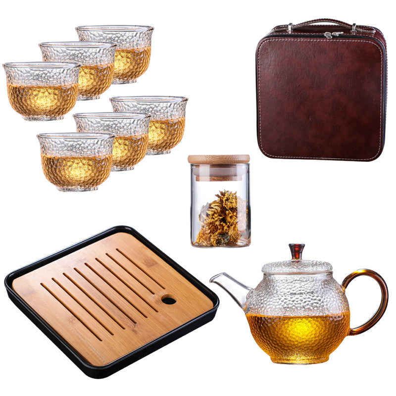 C2C Hammer Pattern Travel Tea Set Heat-Resistant Glass Teapot