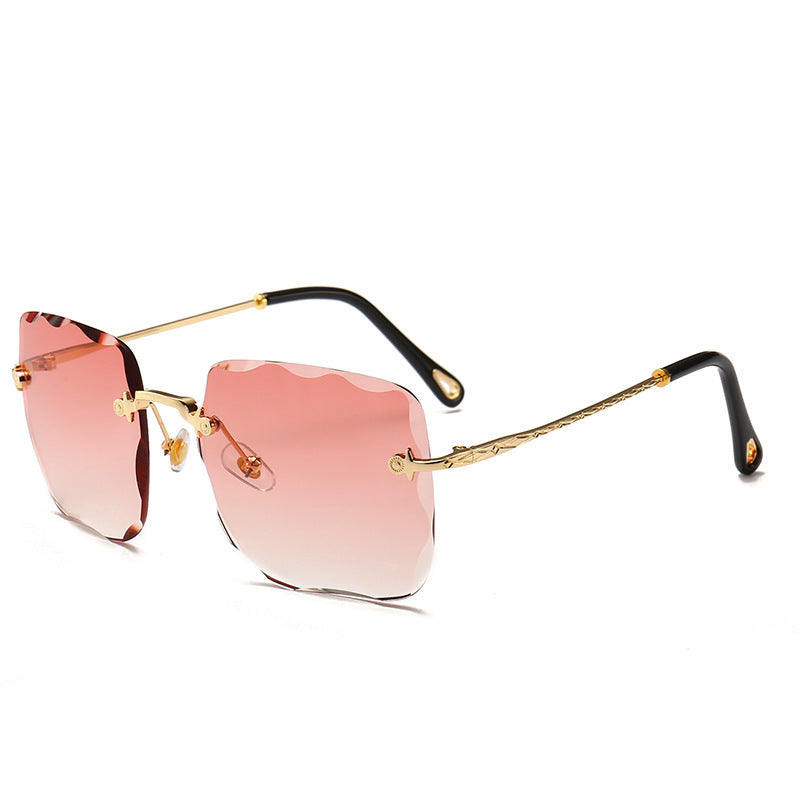 C2C Rimless Square Oversized Women Diamond Cutting Gradient Sunglasses