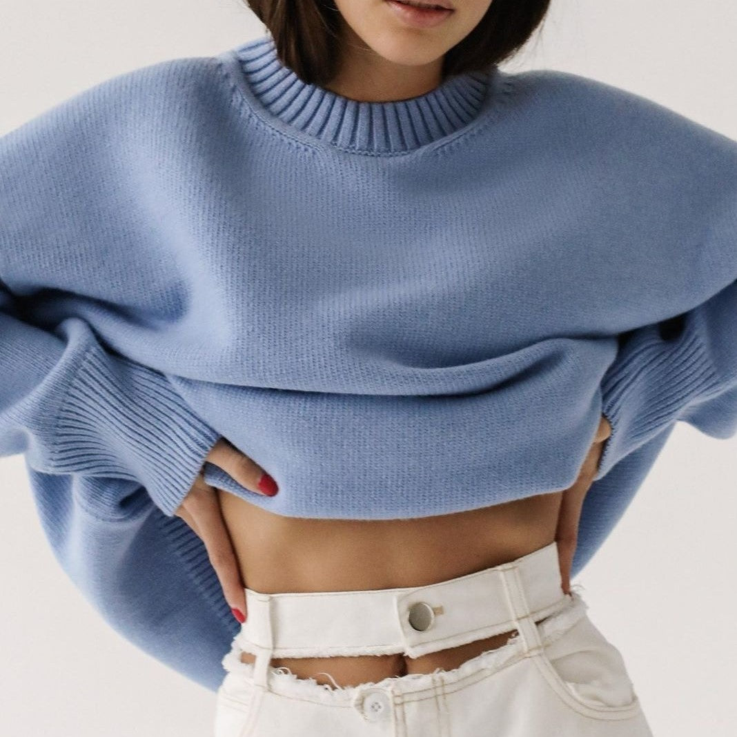 Pure color classic knitted casual pullover sweater