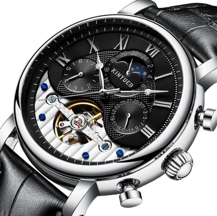 C2C Automatic & Mechanical Skeleton Moon Phase Mens Watch