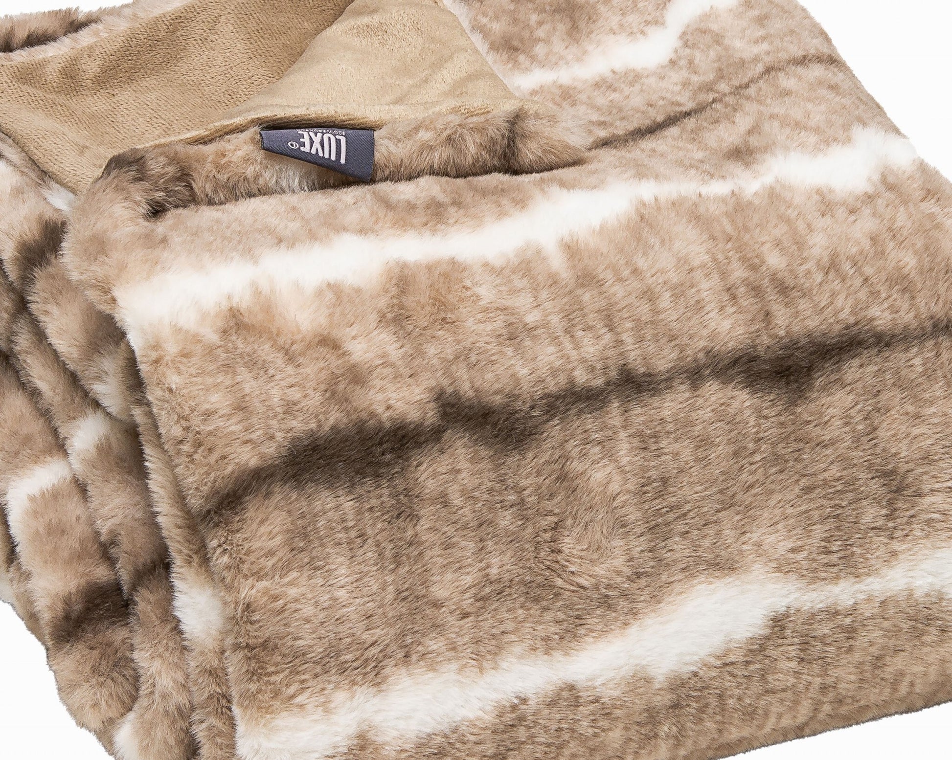 C2C Premier Luxury Light Brown and White Faux Fur Throw Blanket