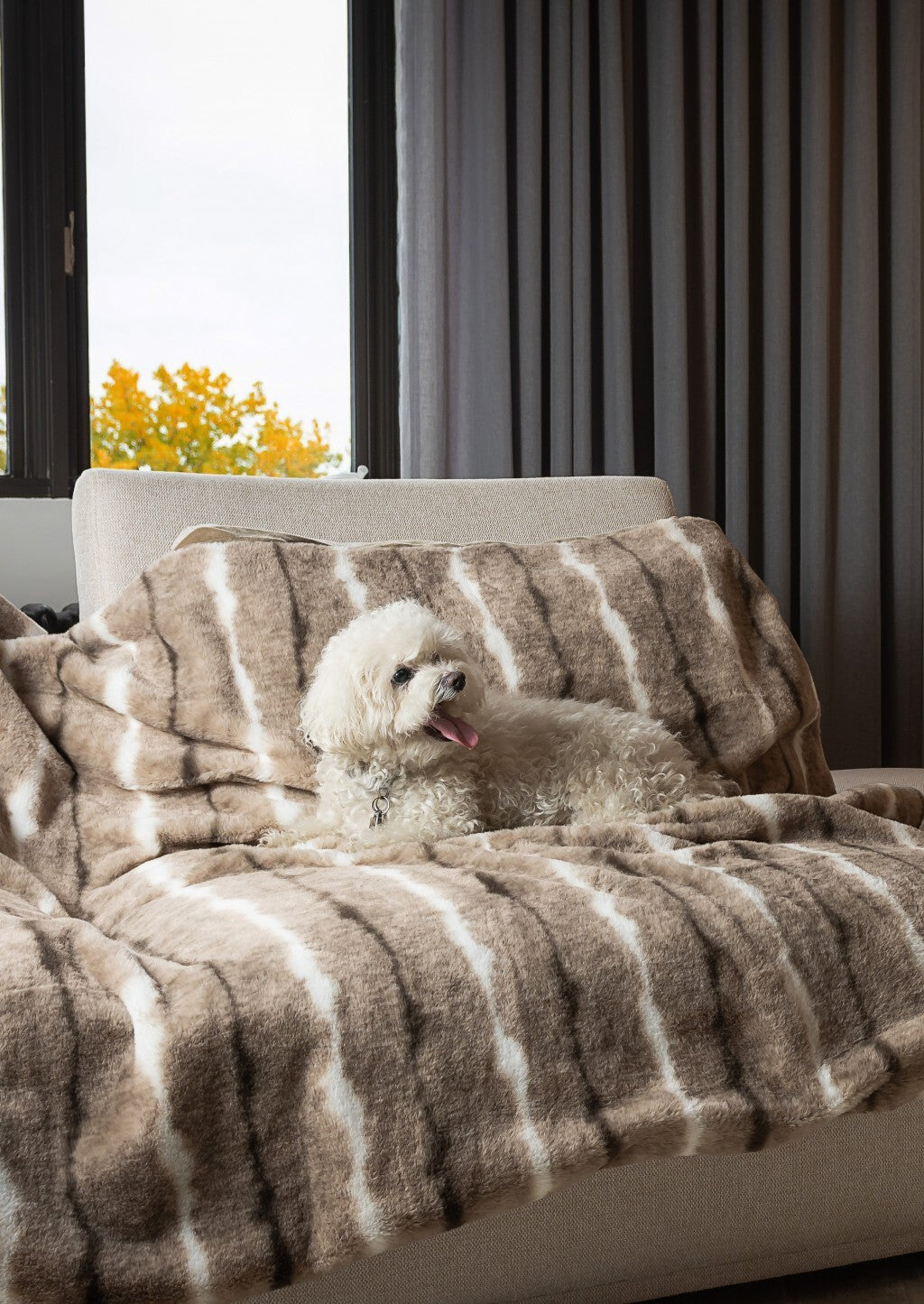 C2C Premier Luxury Light Brown and White Faux Fur Throw Blanket