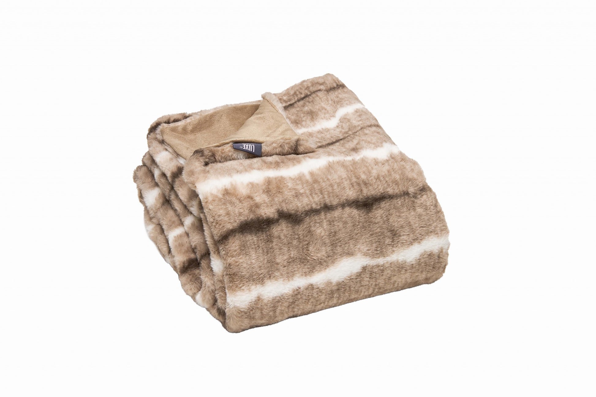 C2C Premier Luxury Light Brown and White Faux Fur Throw Blanket