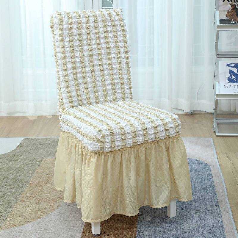 C2C Stretch Full-Inclusive Two-Color Seersucker Home Dining Chair Cover
