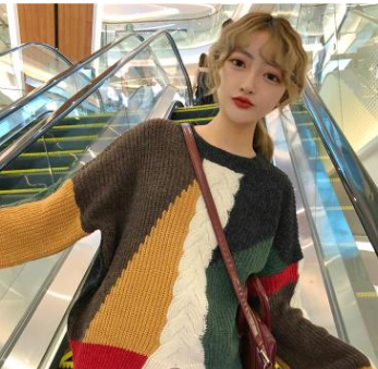C2C Mall-Autumn Loose Wild Color Matching Sweater