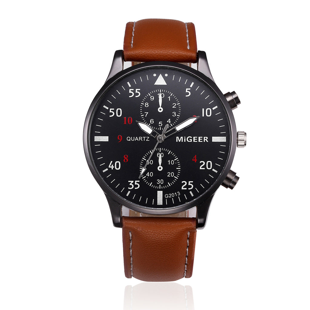 C2C Retro Leather Band Analog Alloy Quartz Wrist Men Watch