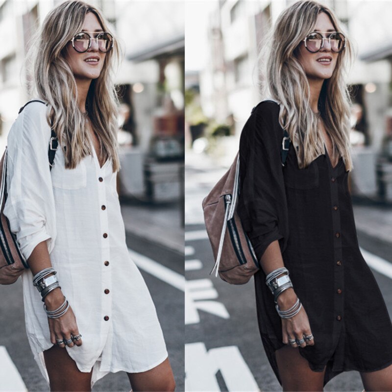 C2C Lapel Loose casual Long Sleeve Polyester Women Shirt