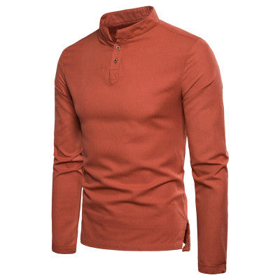 C2C Mall-Casual Slim-Fit Stand-Collar Long-Sleeved Linen Shirt