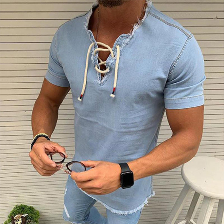 C2C Tassel Elastic Denim Men's Shirt
