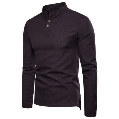 C2C Mall-Casual Slim-Fit Stand-Collar Long-Sleeved Linen Shirt