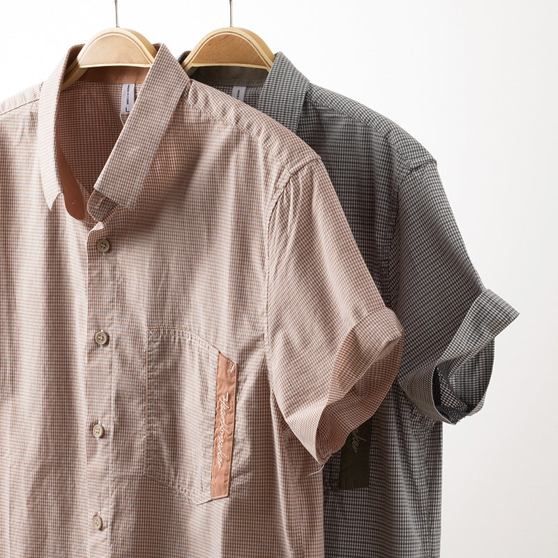 C2C Men Short-Sleeved Lapel Youth Casual Plaid Shirt