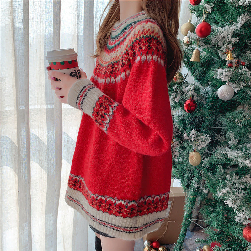 C2C Mall Vintage Round Neck Christmas Sweater