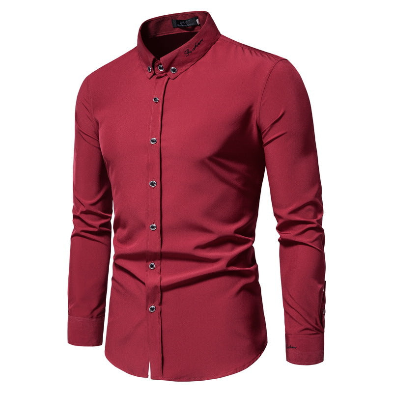 C2C Fashion Slim Fit Embroidered Long-Sleeved Shirt