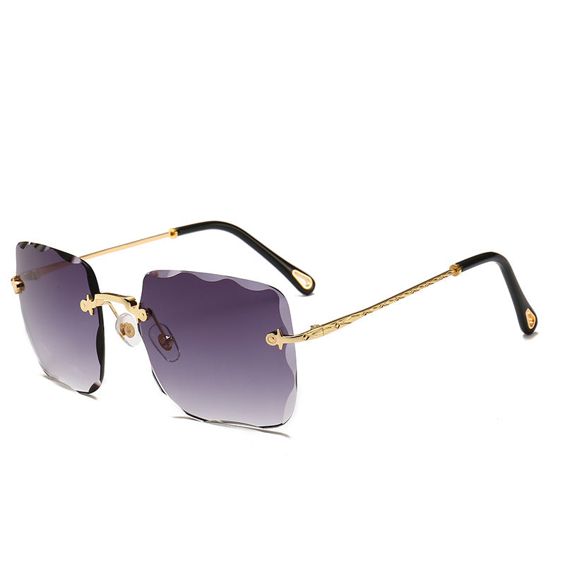 C2C Rimless Square Oversized Women Diamond Cutting Gradient Sunglasses