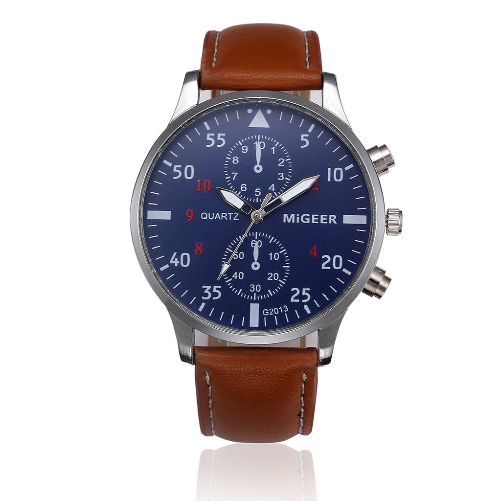 C2C Retro Leather Band Analog Alloy Quartz Wrist Men Watch