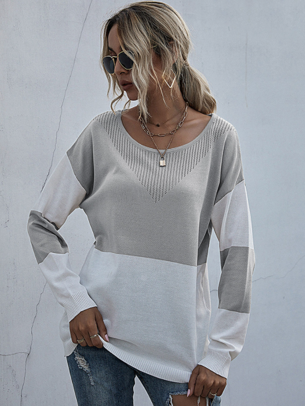 Solid Color Knitted Square Collar Loose Off-Shoulder Bottoming Sweater Women Long Sleeves