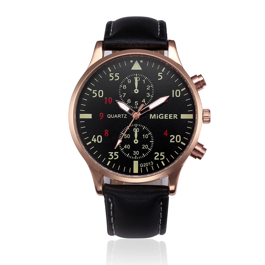 C2C Retro Leather Band Analog Alloy Quartz Wrist Men Watch