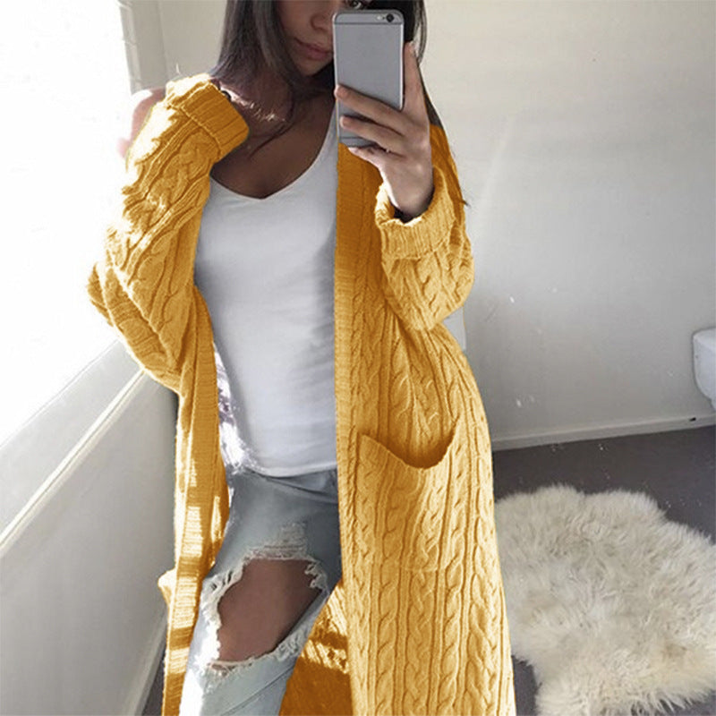 Long Double-Pocket Full Body Twist Sweater