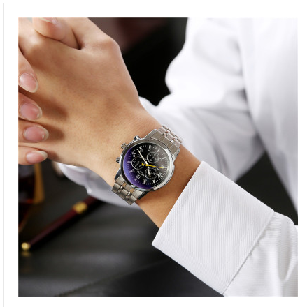 C2C Luxury Leather Blue Ray Glass Quartz Analog Watch