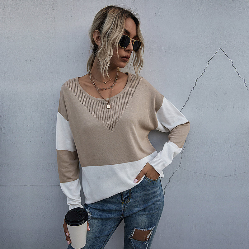 Solid Color Knitted Square Collar Loose Off-Shoulder Bottoming Sweater Women Long Sleeves