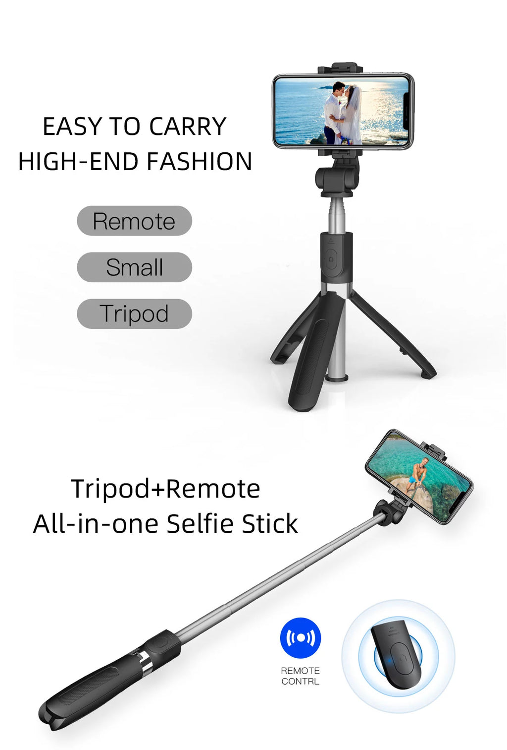 C2C All in One Extendable Selfie Sticks with Tripod Stand & Detachable Wireless Remote Control