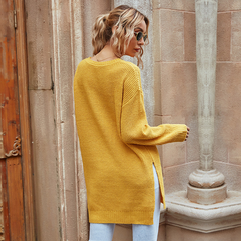 C2C Mall-Hedging Round Neck Twisted Flower Split Knit Sen-Line Sweater