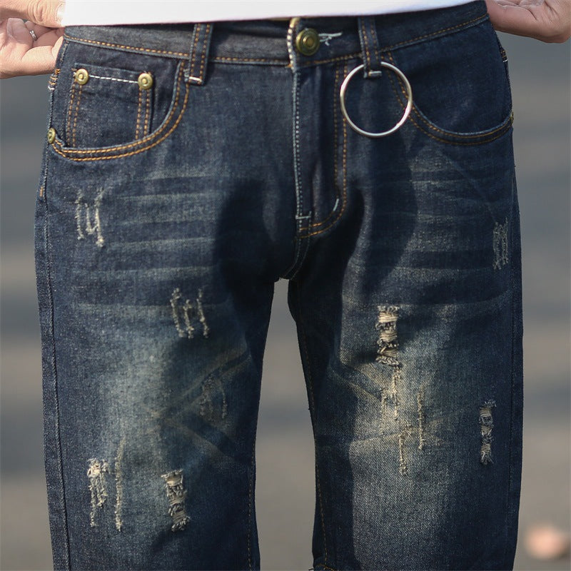 C2C Summer Denim  Men's Ripped Five-point Plus Size Shorts