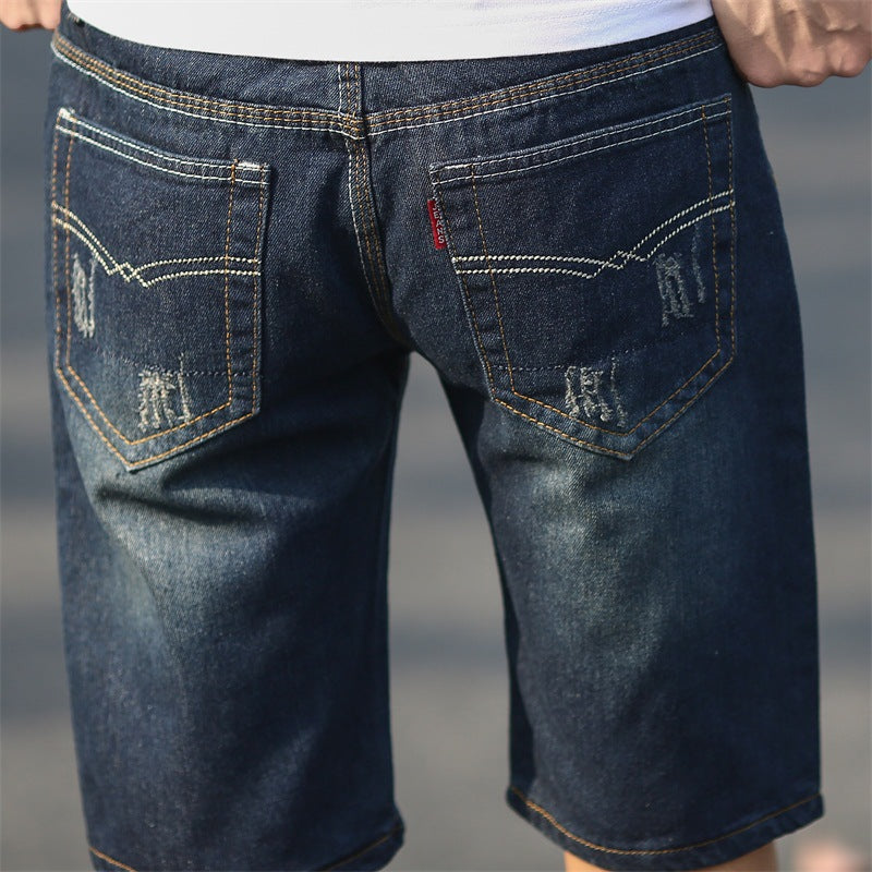 C2C Summer Denim  Men's Ripped Five-point Plus Size Shorts