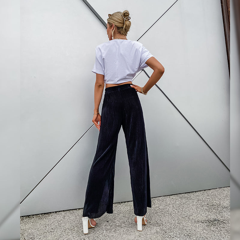 C2C Velvet High Waist Loose Drape Black Mopping Pants