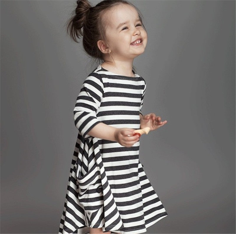 C2C Family Matching Mother And Daughter Striped Long Sleeve Outfits Dress