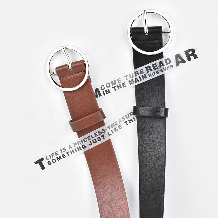 High Quality Genuine Leather Fashion Women Belt with Metal Round Buckle
