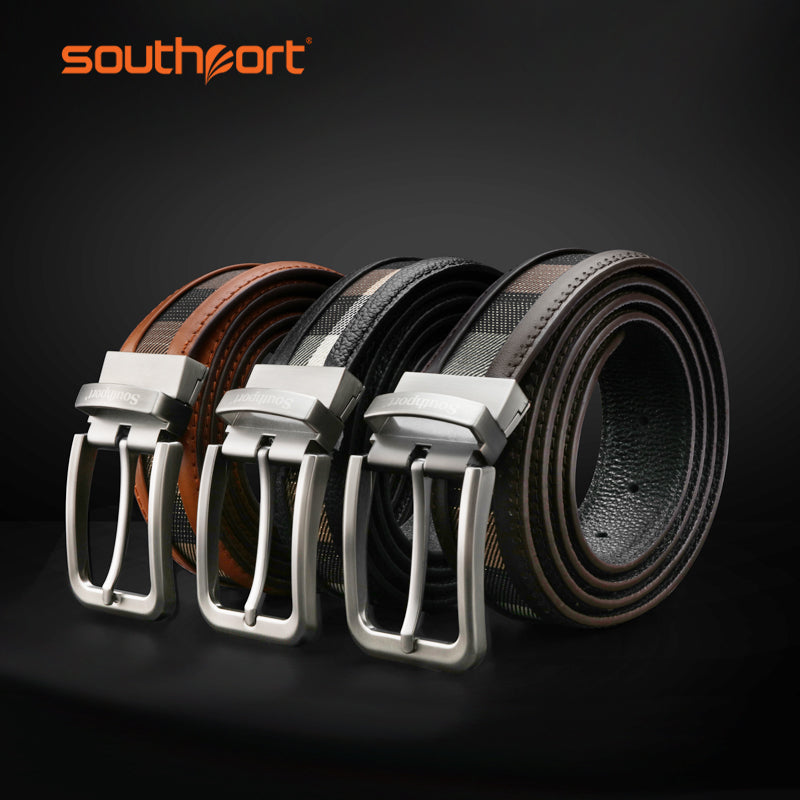 Southport cowhide belt men's belt leather rotate buckle Lattice belt