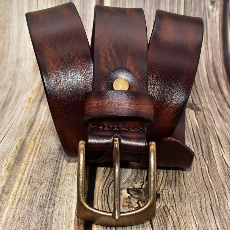 Western Leather Belt with Solid brass pin buckle for Men