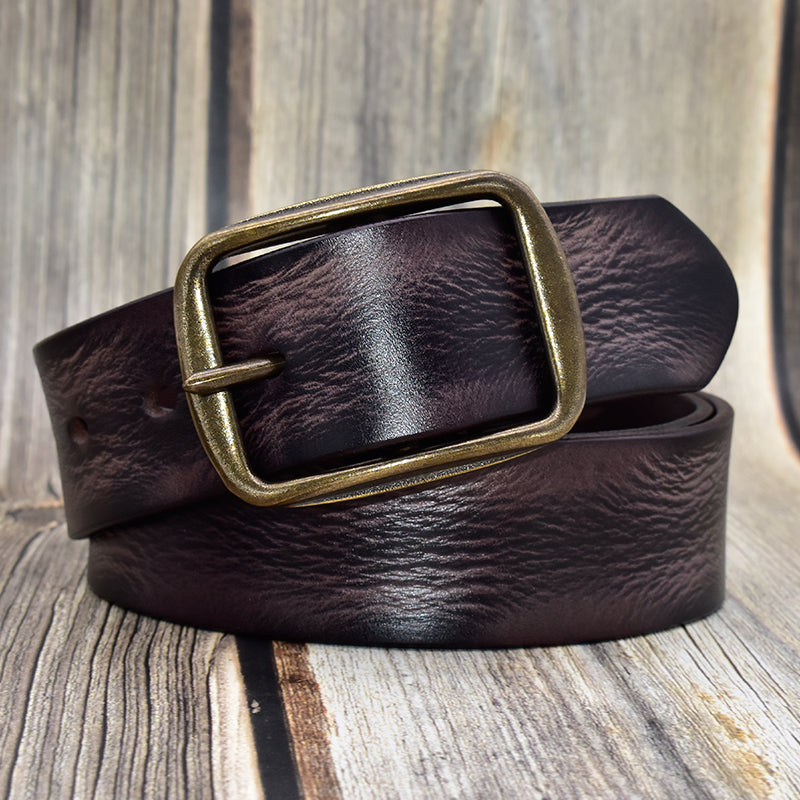 Western Leather Belt with Solid brass pin buckle for Men